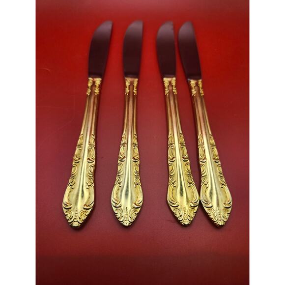 Set of 4 Golden Rexford Gold Electroplate Dinner Knives 9.25” National Stainless - Picture 5 of 7